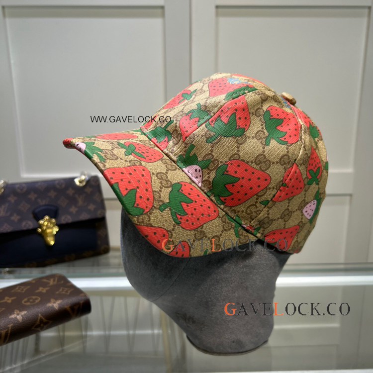 GG Supreme Monogram Strawberry Baseball Hat